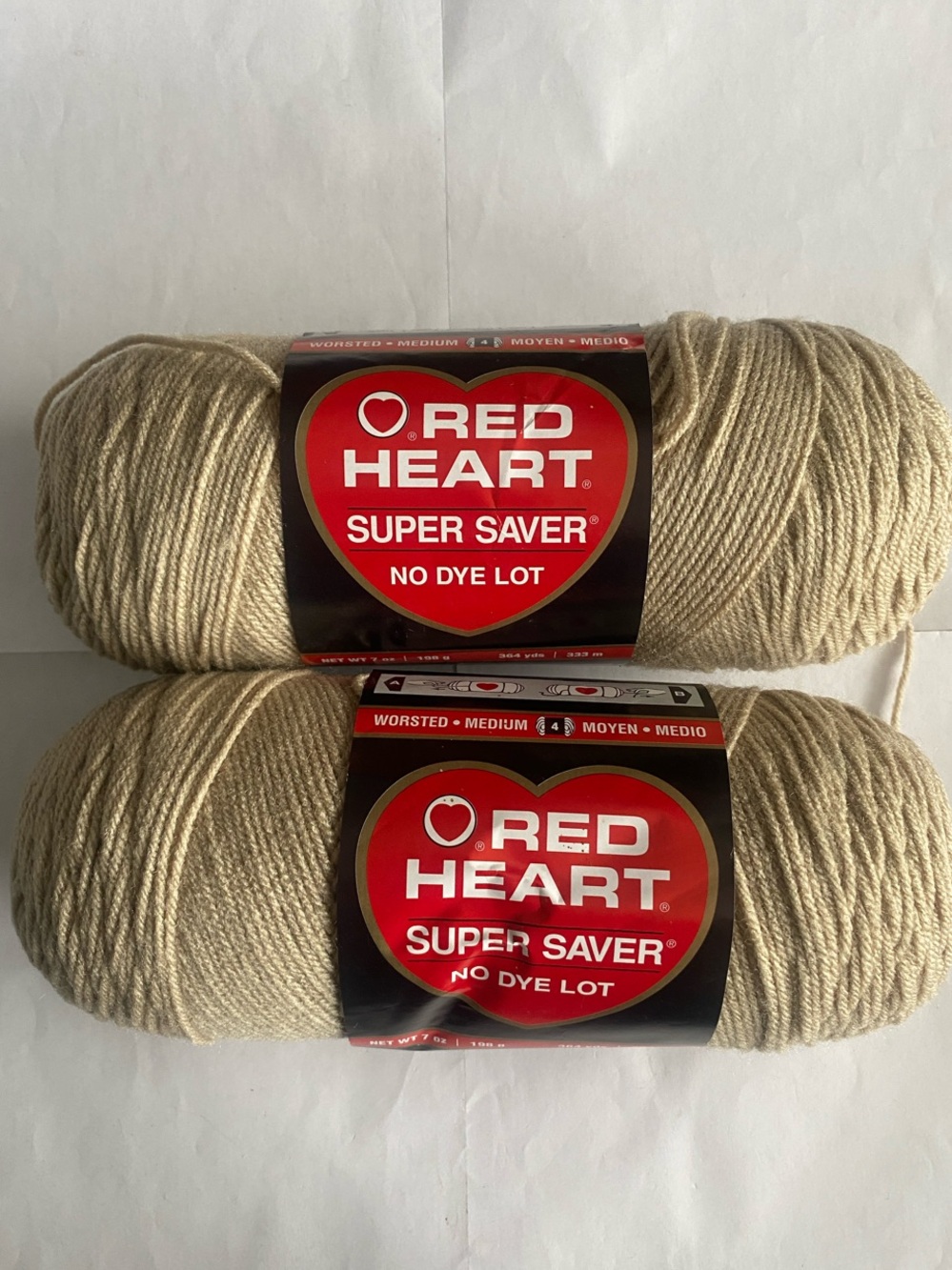 2 Skeins Red Heart Super Saver Worsted Medium 0330 Linen No Dye Yarn 7oz 198 g